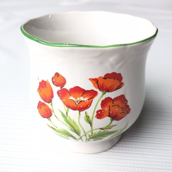 National Silver Company Nagoya Japan Sugar Bowl Red Orange Vintage Floral 3.25" - Picture 11 of 11